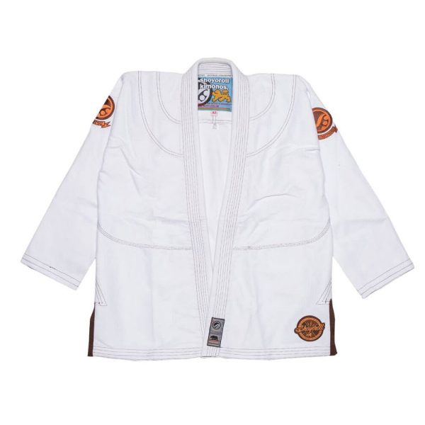 Shoyoroll Batch #10 Compadre BJJ Gi – white gold weave with brown & orange trim, limited edition.