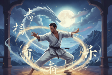 Martial artist training in a Jiu Jitsu gi under moonlight