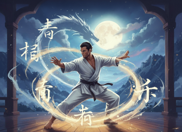 Martial artist training in a Jiu Jitsu gi under moonlight